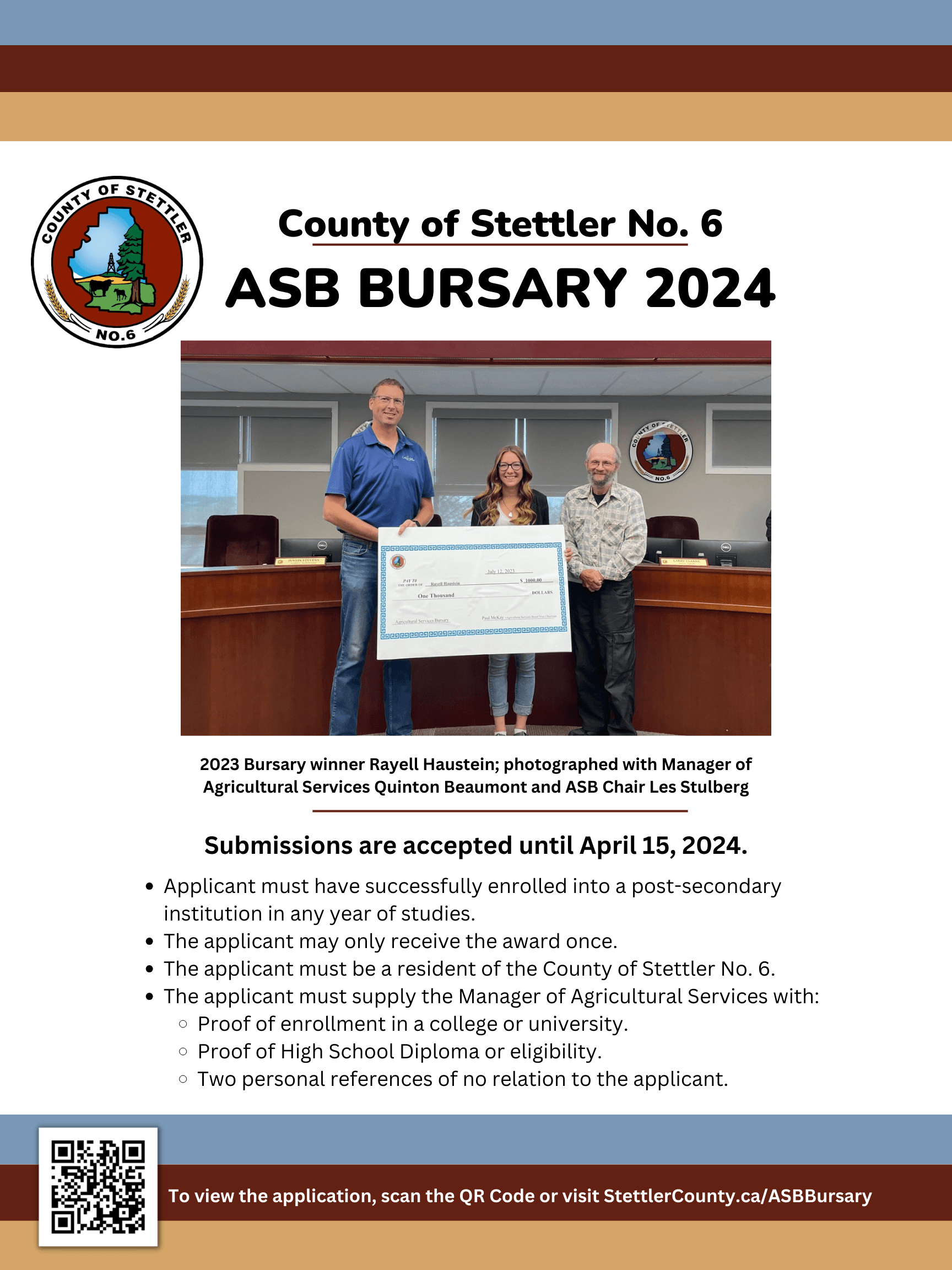 County of Stettler No. 6 Agricultural Service Board Bursary 2024