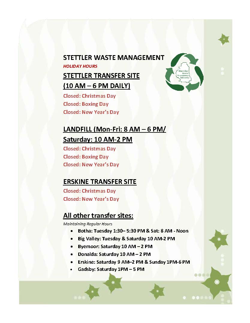 Stettler Waste Management Holiday Hours